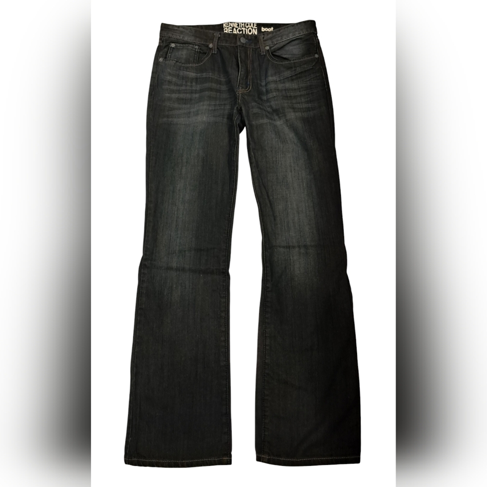 KENNETH COLE REACTION BOOT CUT PREMIUM DARK DENIM JEANS 34X30